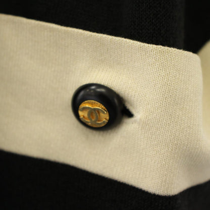 Chanel Knit Cardigan Topper Short Sleeve CC Logo Button Black Beige YT — view 6