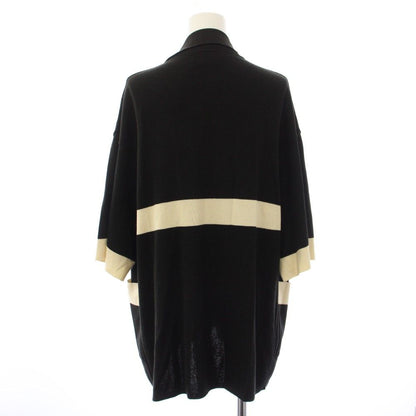 Chanel Knit Cardigan Topper Short Sleeve CC Logo Button Black Beige YT — view 3