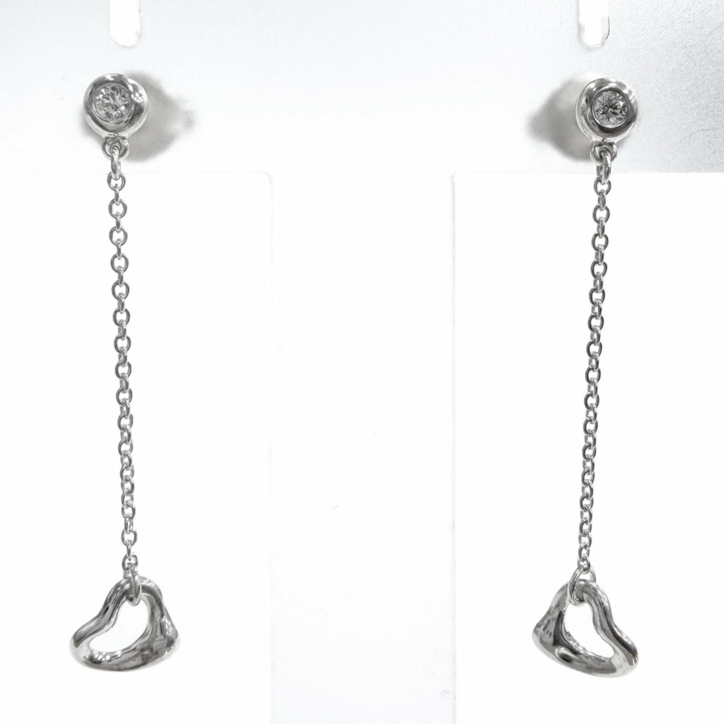 Tiffany & Co by the Yard Diamond Open Heart Drop Earrings Silver