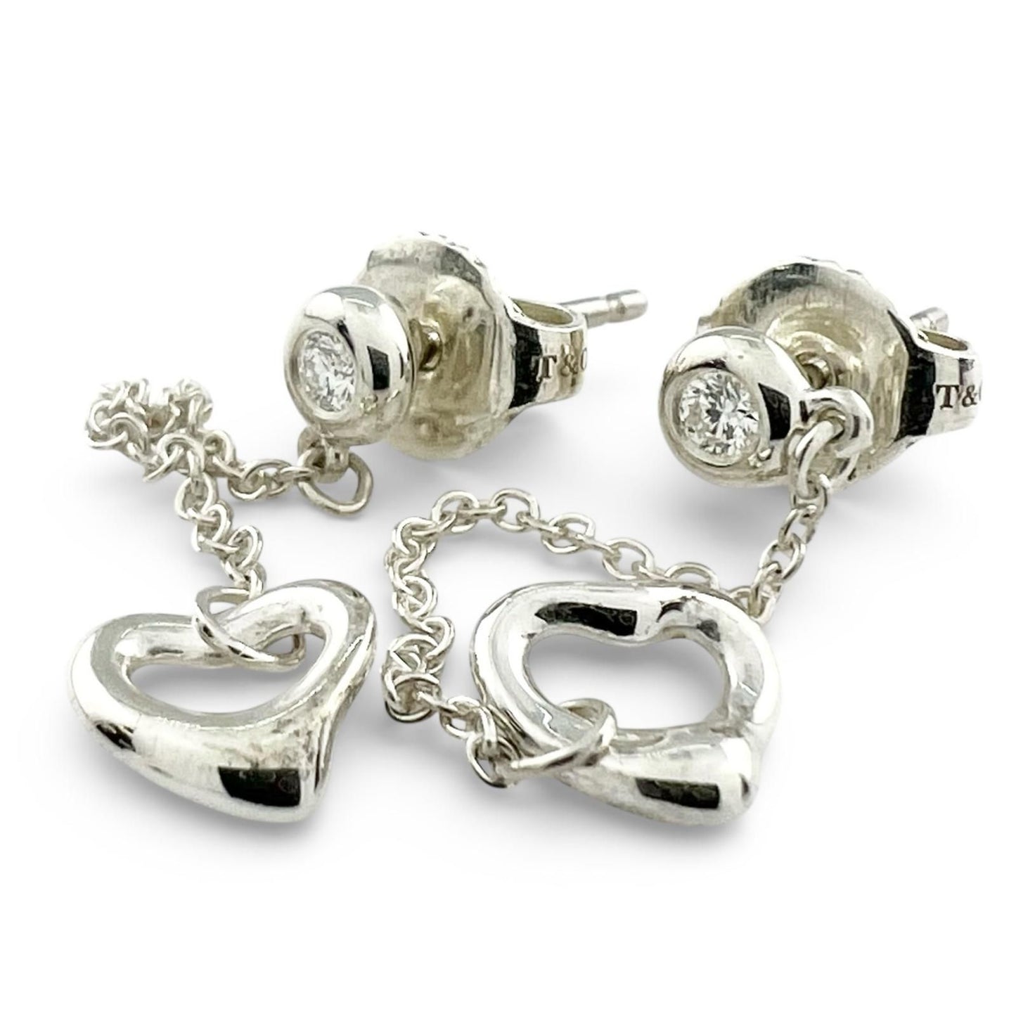 Tiffany & Co by the Yard Diamond Open Heart Drop Earrings Silver — view 5