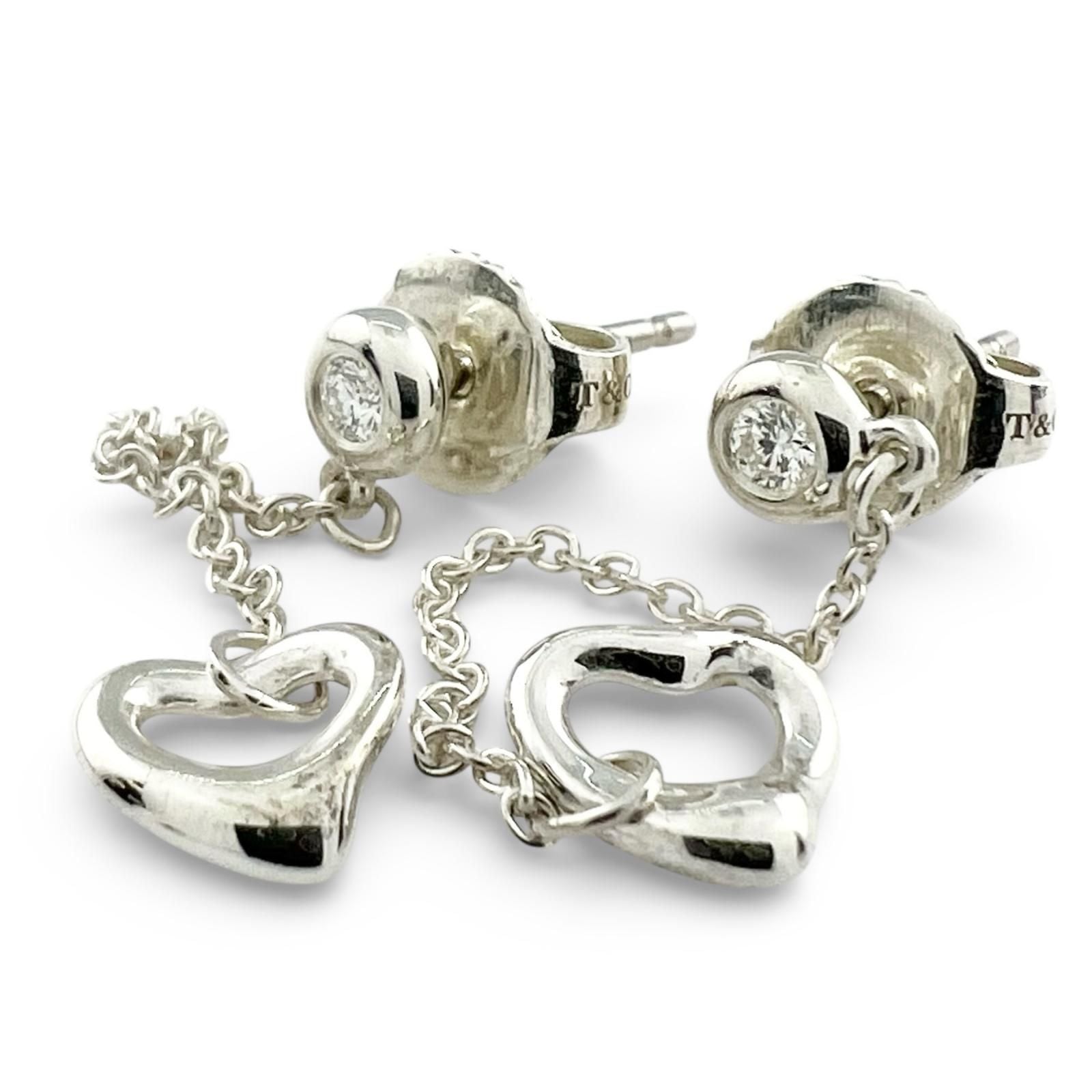 Tiffany & Co by the Yard Diamond Open Heart Drop Earrings Silver — view 5