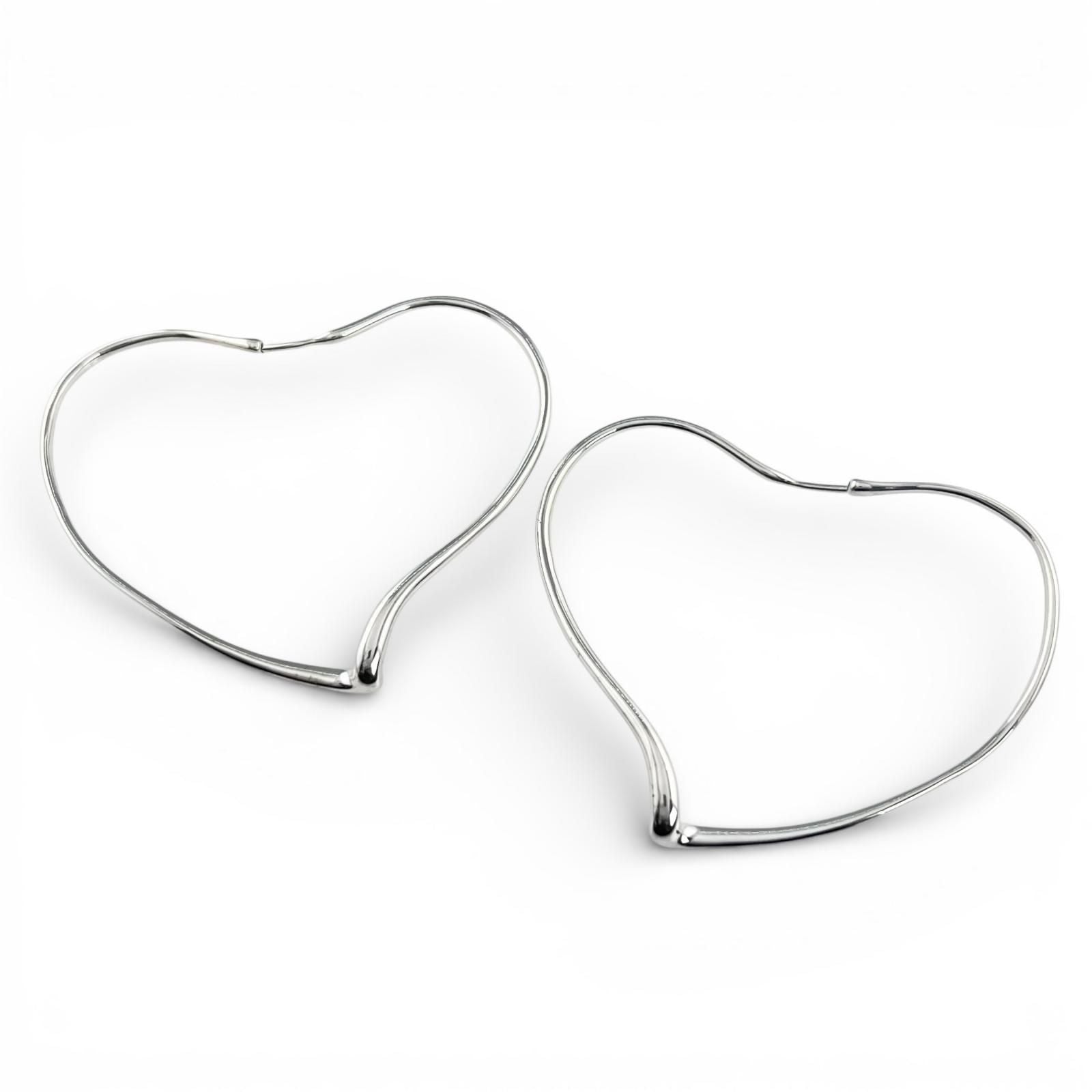 Tiffany & Co Elsa Peretti Open Heart Hoop Earrings Large Silver