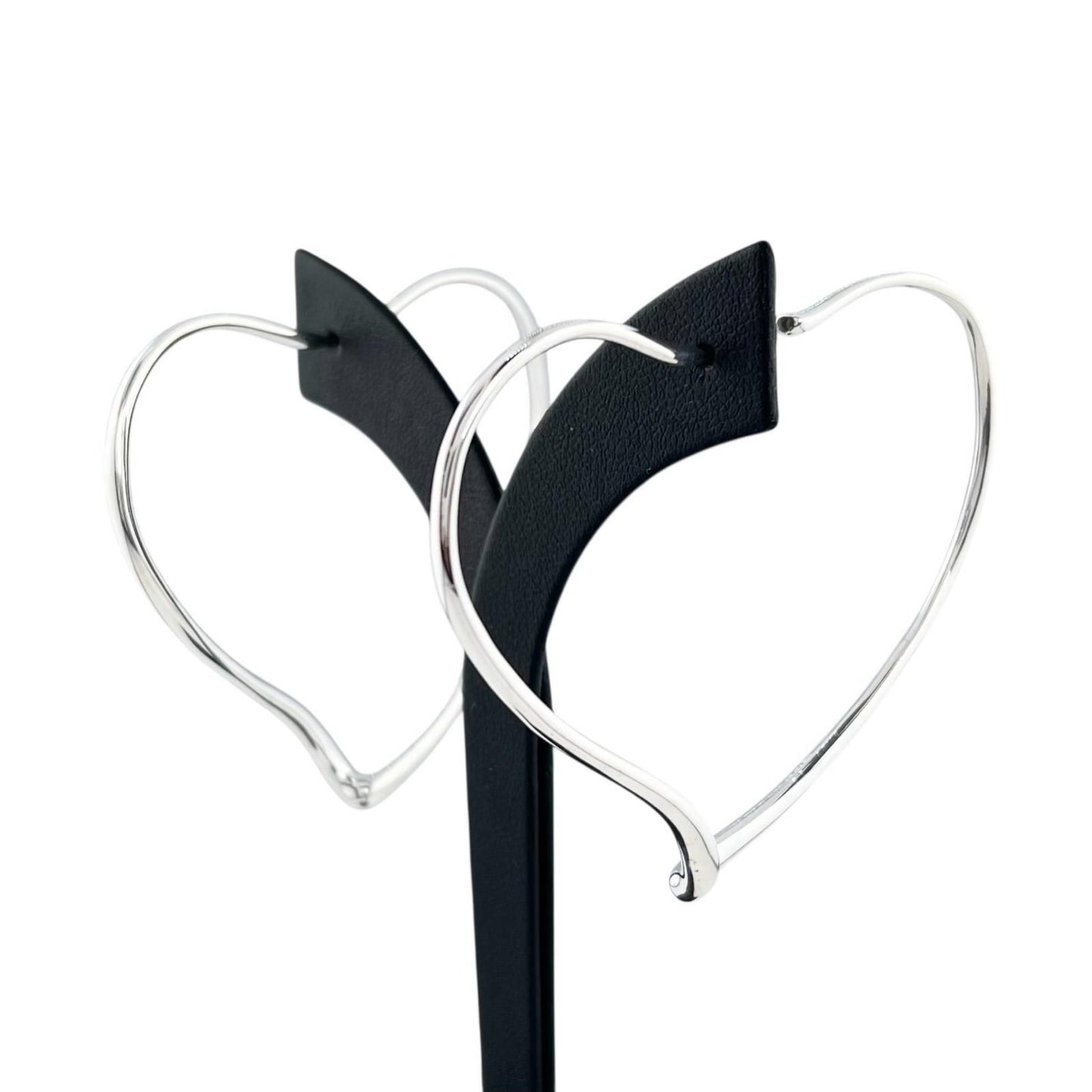 Tiffany & Co Elsa Peretti Open Heart Hoop Earrings Large Silver — view 2