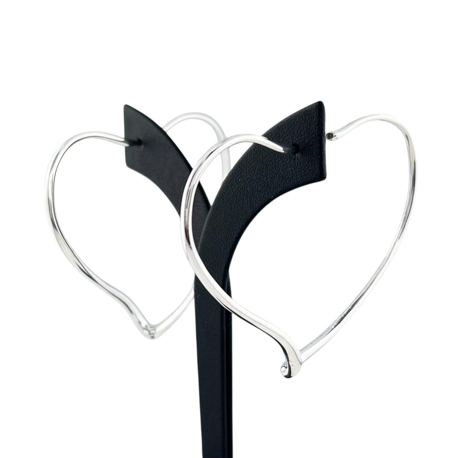 Tiffany & Co Elsa Peretti Open Heart Hoop Earrings Large Silver — view 2