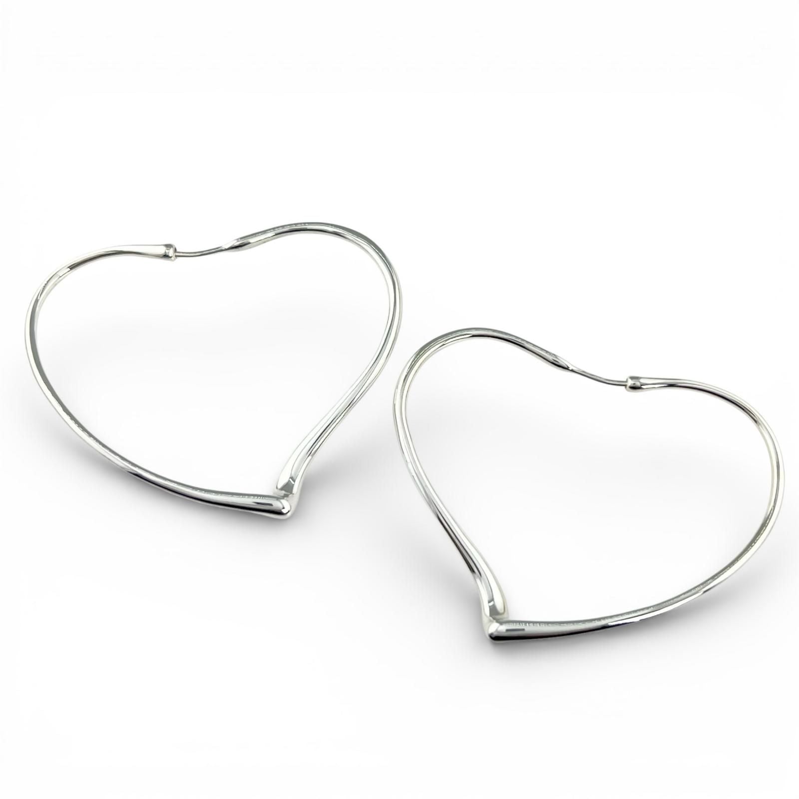 Tiffany & Co Elsa Peretti Open Heart Hoop Earrings Silver