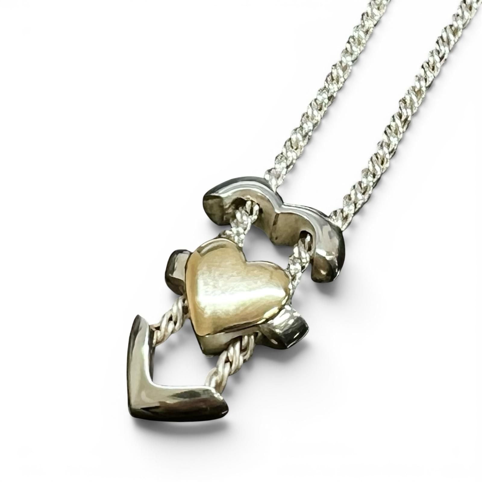 Tiffany & Co Vintage 925 750 Double Heart Puzzle Necklace Silver Gold — view 5