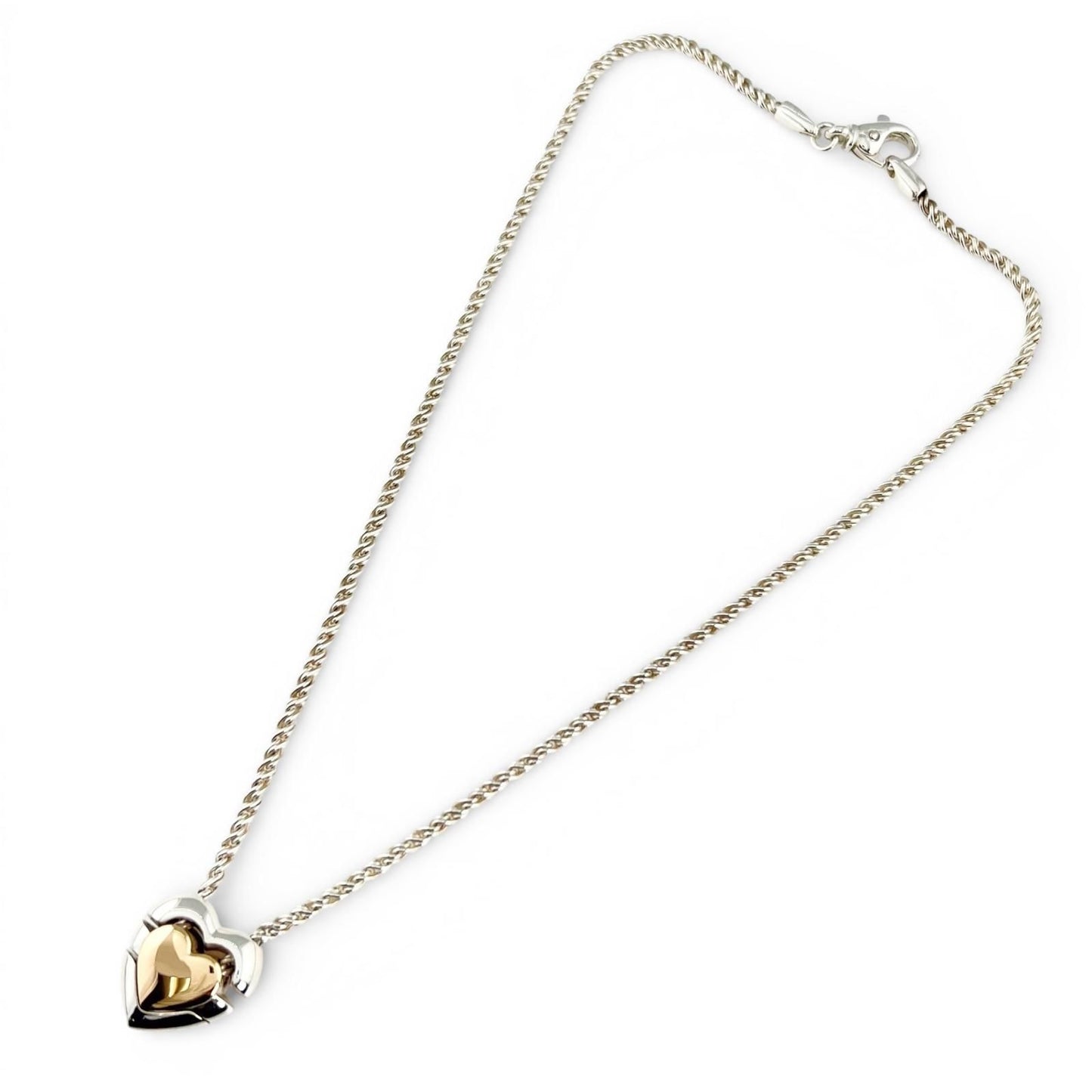 Tiffany & Co Vintage 925 750 Double Heart Puzzle Necklace Silver Gold