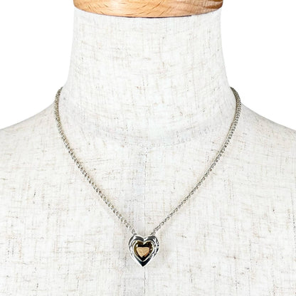 Tiffany & Co Vintage 925 750 Double Heart Puzzle Necklace Silver Gold — view 2