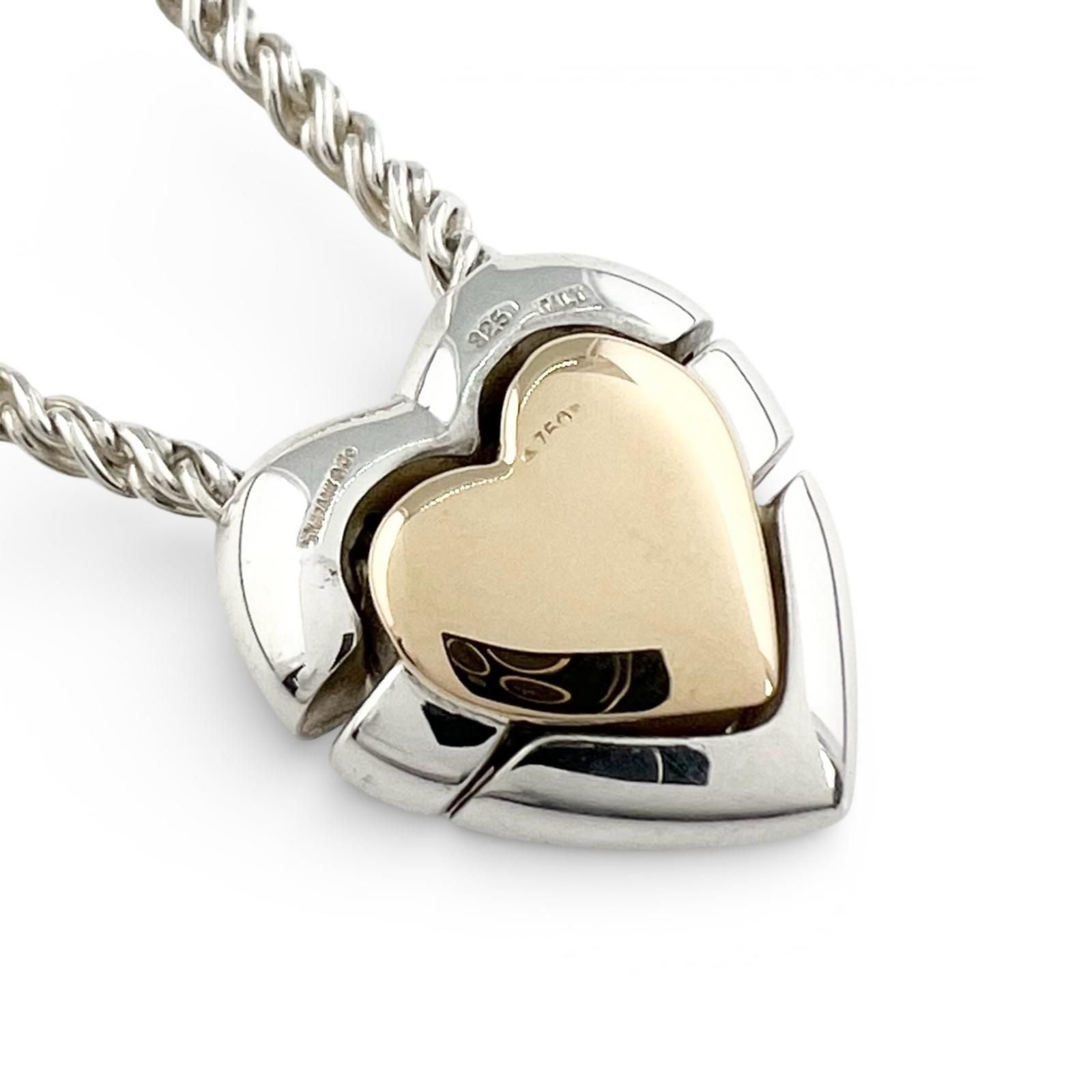 Tiffany & Co Vintage 925 750 Double Heart Puzzle Necklace Silver Gold — view 4