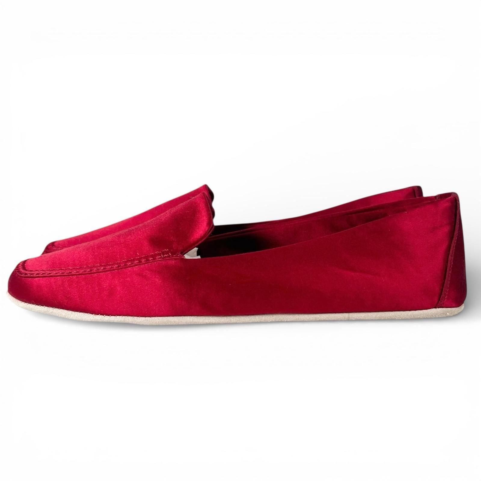 Prada Silk Blend Satin Flat Shoes le Monsieur Slip Ons Red — view 4