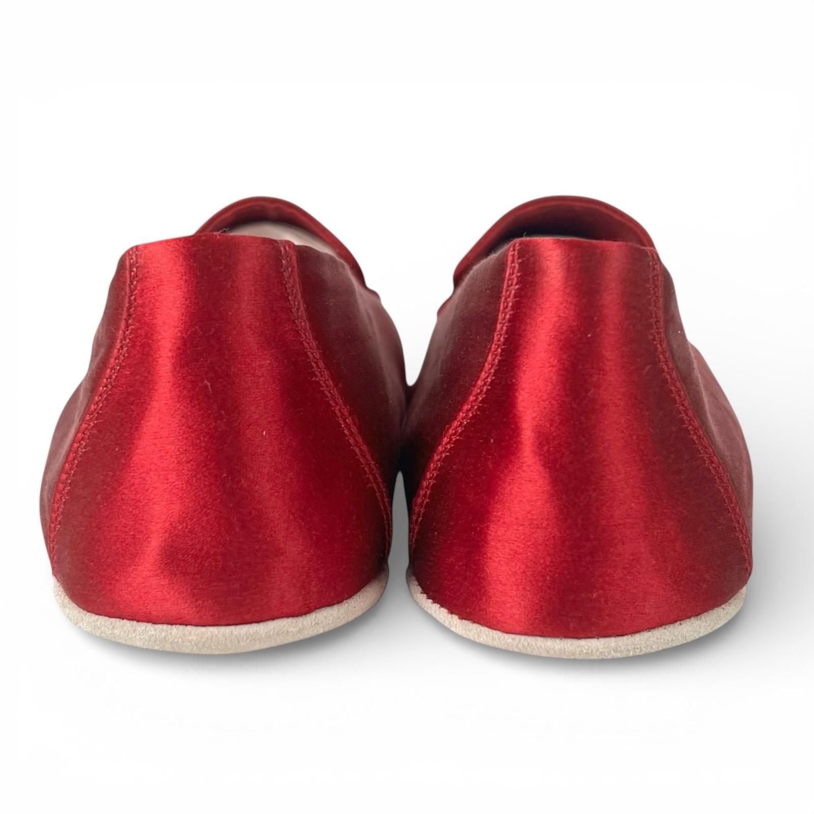 Prada Silk Blend Satin Flat Shoes le Monsieur Slip Ons Red — view 6