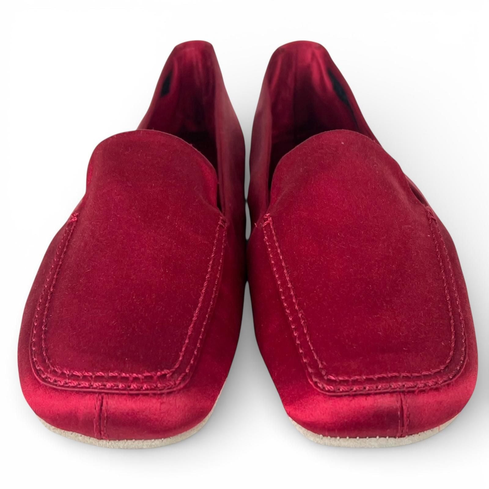 Prada Silk Blend Satin Flat Shoes le Monsieur Slip Ons Red — view 3
