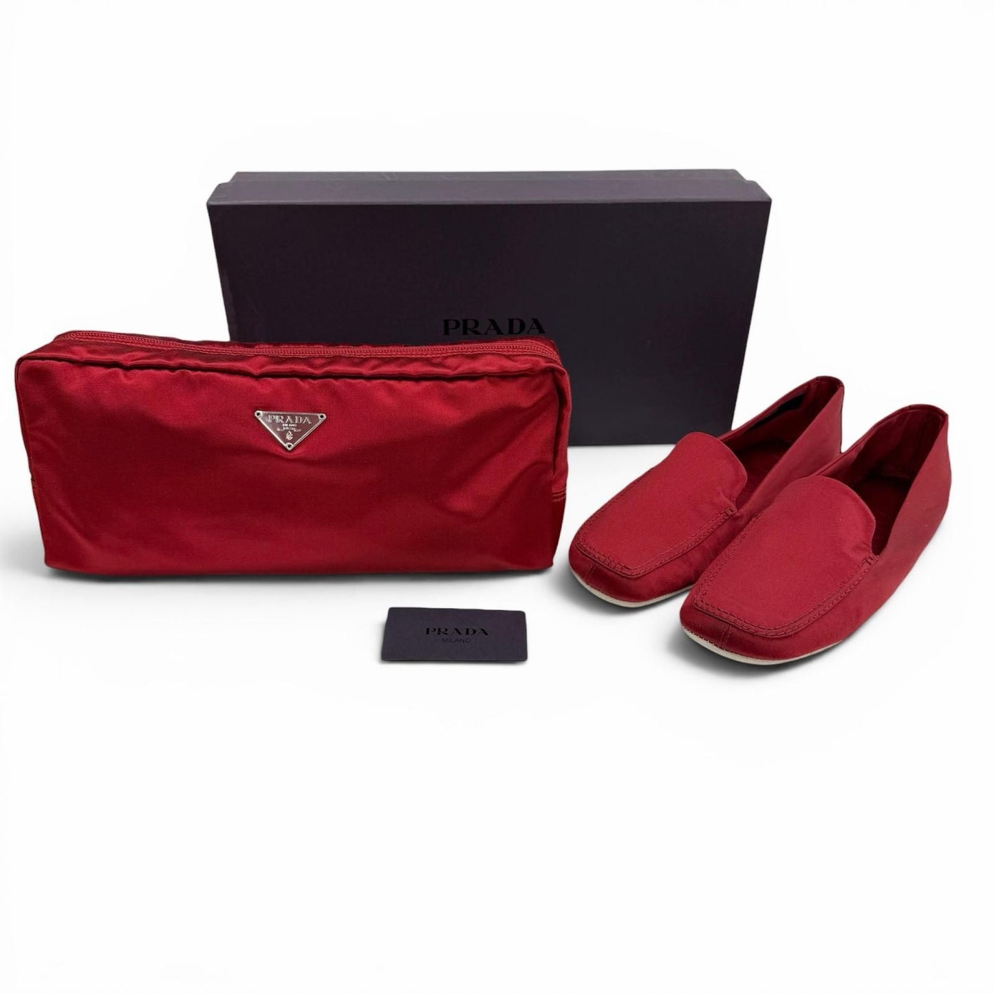 Prada Silk Blend Satin Flat Shoes le Monsieur Slip Ons Red — view 2