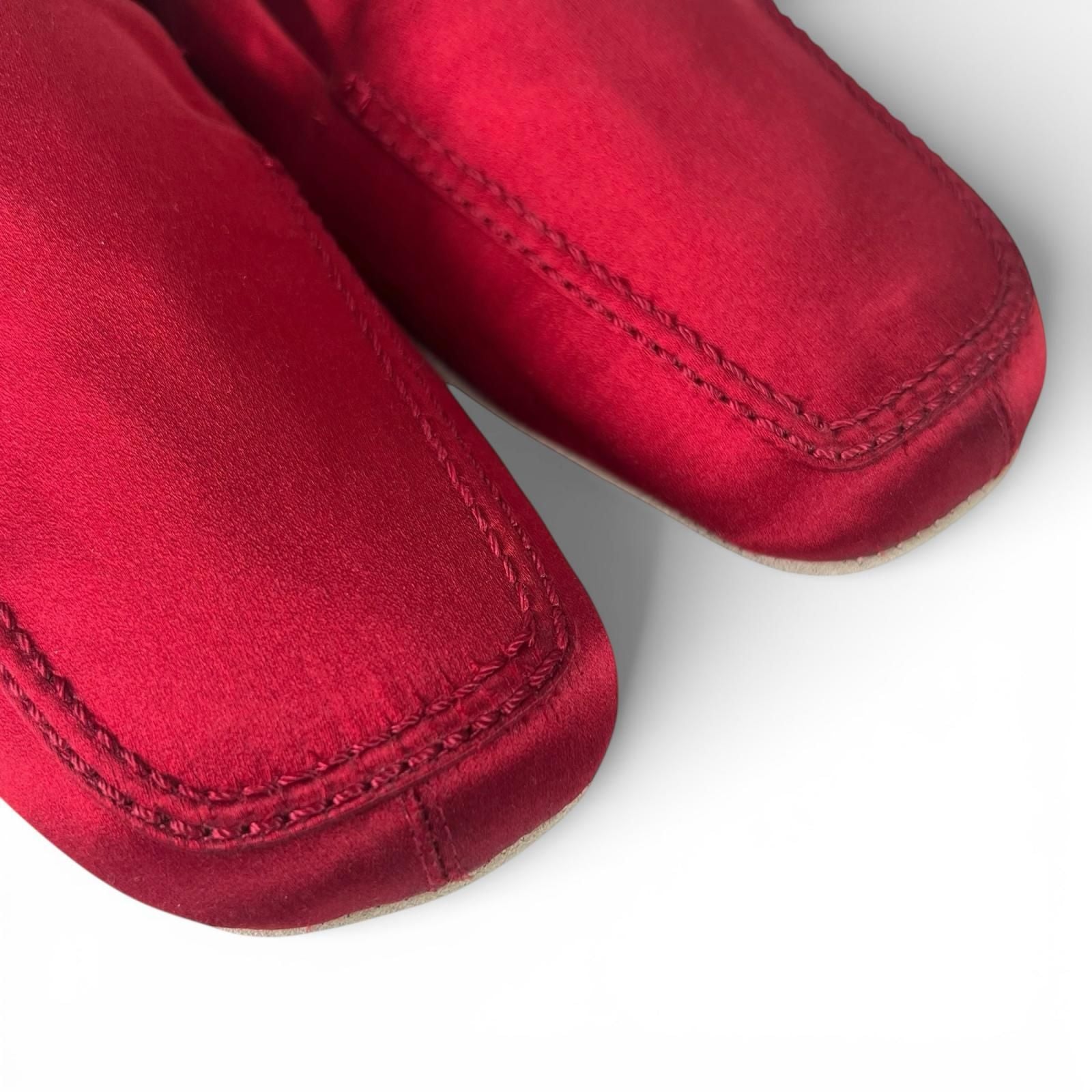 Prada Silk Blend Satin Flat Shoes le Monsieur Slip Ons Red — view 7