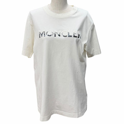 Moncler Cotton Logo Patch Sequin Crew Neck Short Sleeve T-Shirt Ivory
