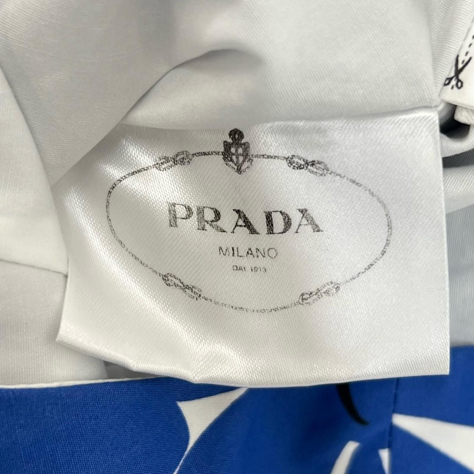 Prada Cotton 100% Floral Pattern Allover No Suri Dress Blue White 36 — view 9