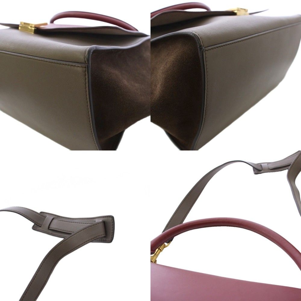 Celine Trapeze 2-Way Shoulder Bag Leather Red Gray JU an — view 8
