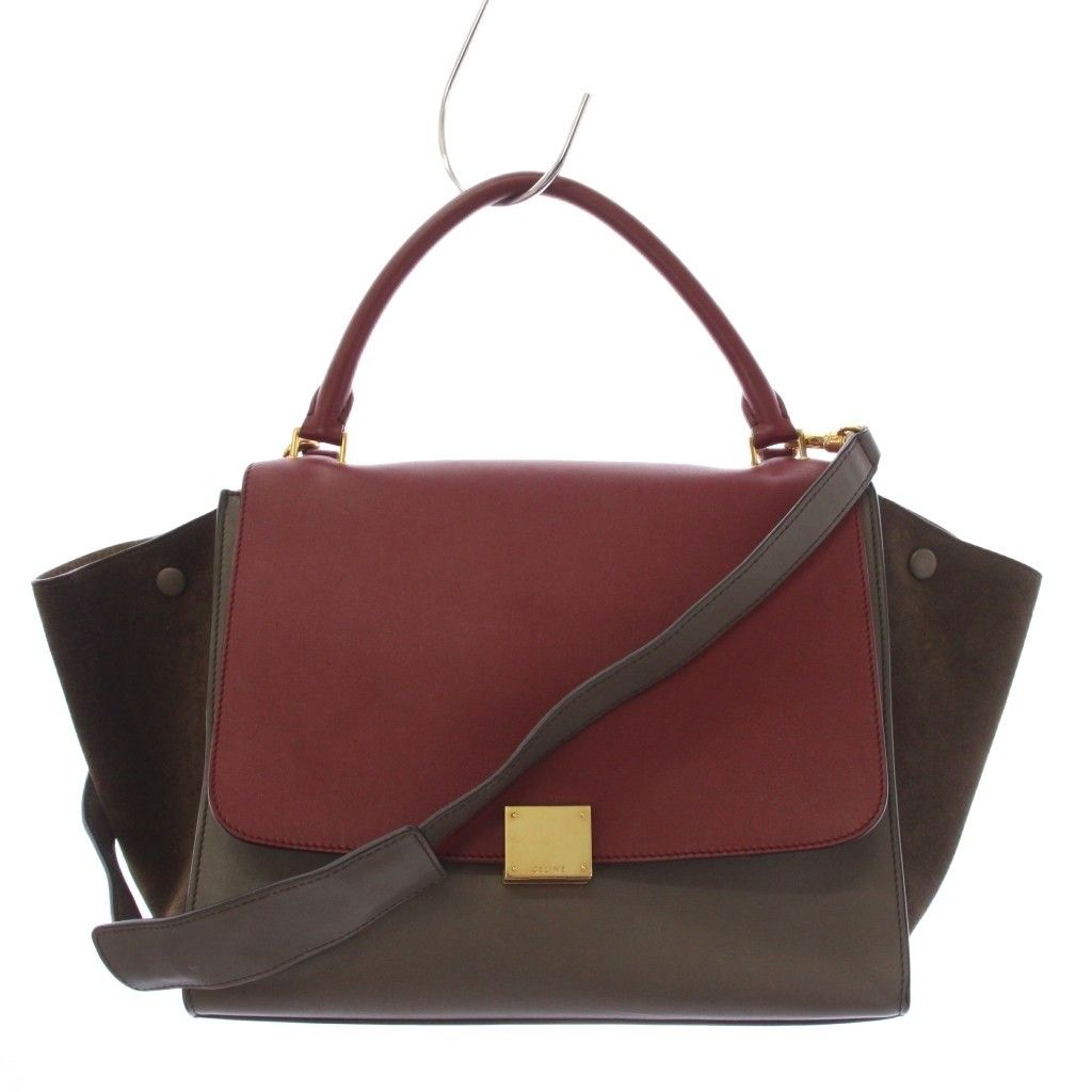 Celine Trapeze 2-Way Shoulder Bag Leather Red Gray JU an