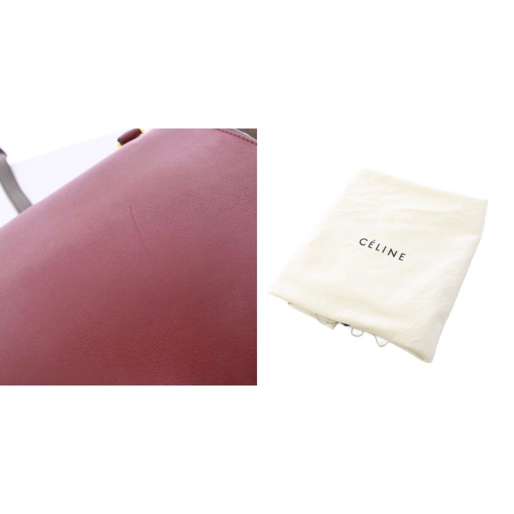 Celine Trapeze 2-Way Shoulder Bag Leather Red Gray JU an — view 9