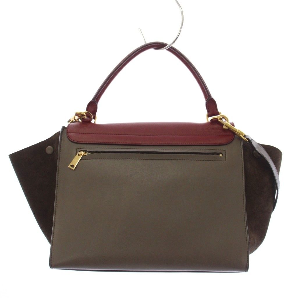 Celine Trapeze 2-Way Shoulder Bag Leather Red Gray JU an — view 2