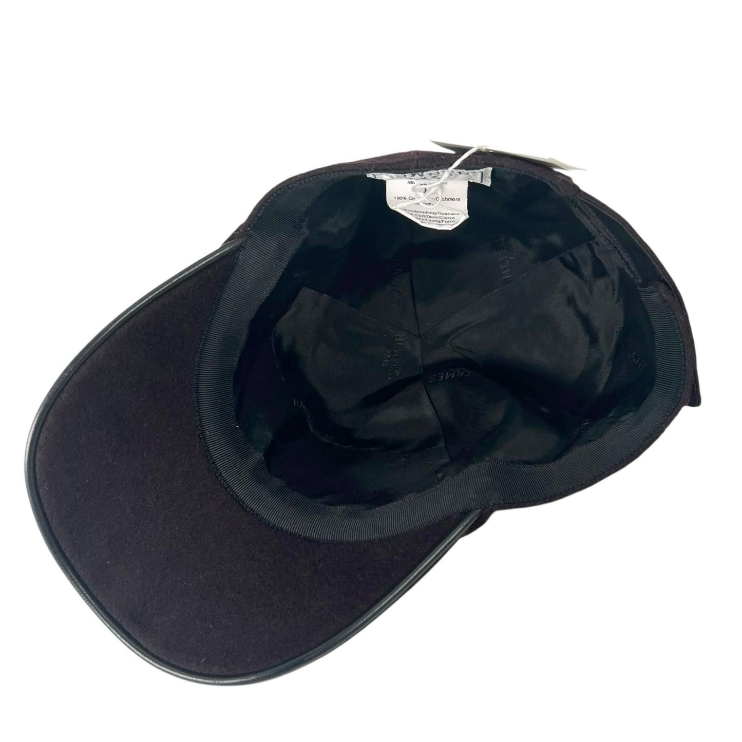 Hermes Cashmere Leather Logo Embroidery Series Button Cap Dark Brown 57 Hat — view 6