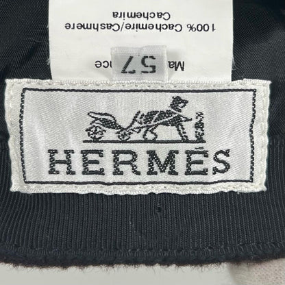 Hermes Cashmere Leather Logo Embroidery Series Button Cap Dark Brown 57 Hat — view 9