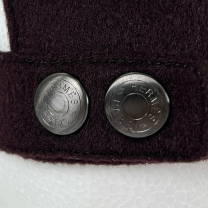 Hermes Cashmere Leather Logo Embroidery Series Button Cap Dark Brown 57 Hat — view 8