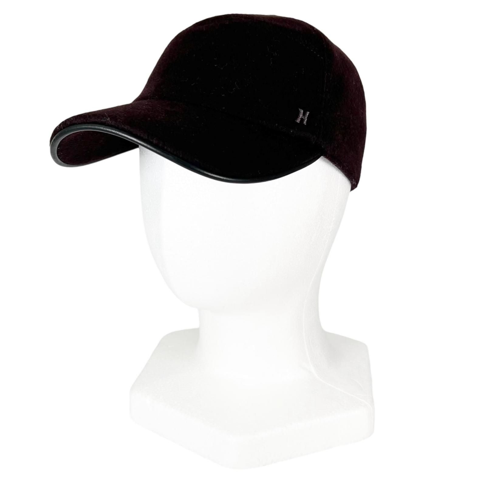 Hermes Cashmere Leather Logo Embroidery Series Button Cap Dark Brown 57 Hat