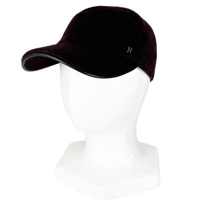 Hermes Cashmere Leather Logo Embroidery Series Button Cap Dark Brown 57 Hat