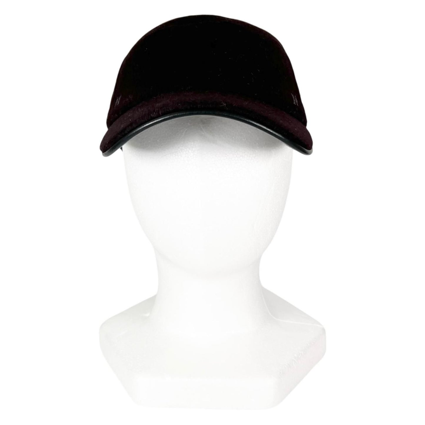 Hermes Cashmere Leather Logo Embroidery Series Button Cap Dark Brown 57 Hat — view 2