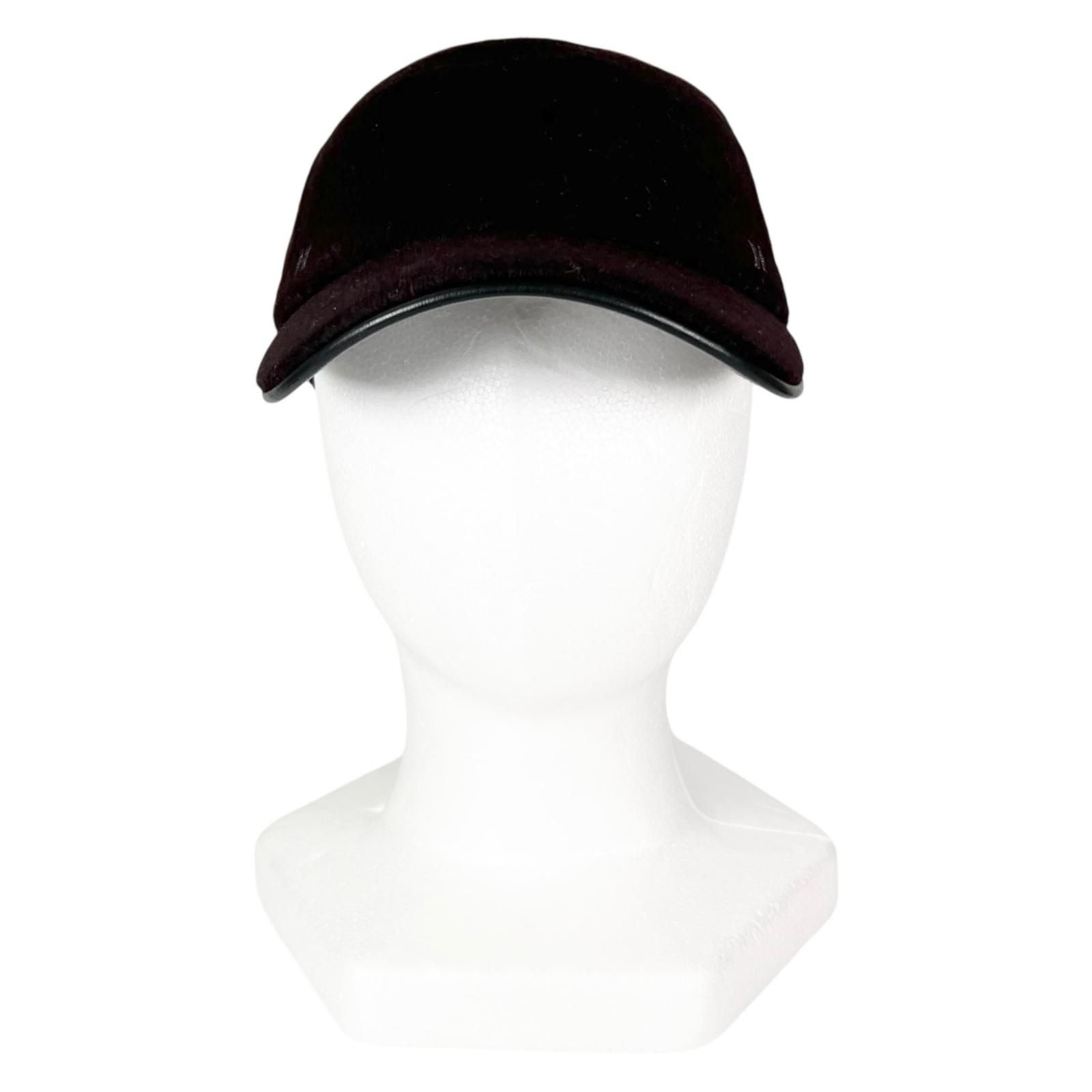 Hermes Cashmere Leather Logo Embroidery Series Button Cap Dark Brown 57 Hat — view 2