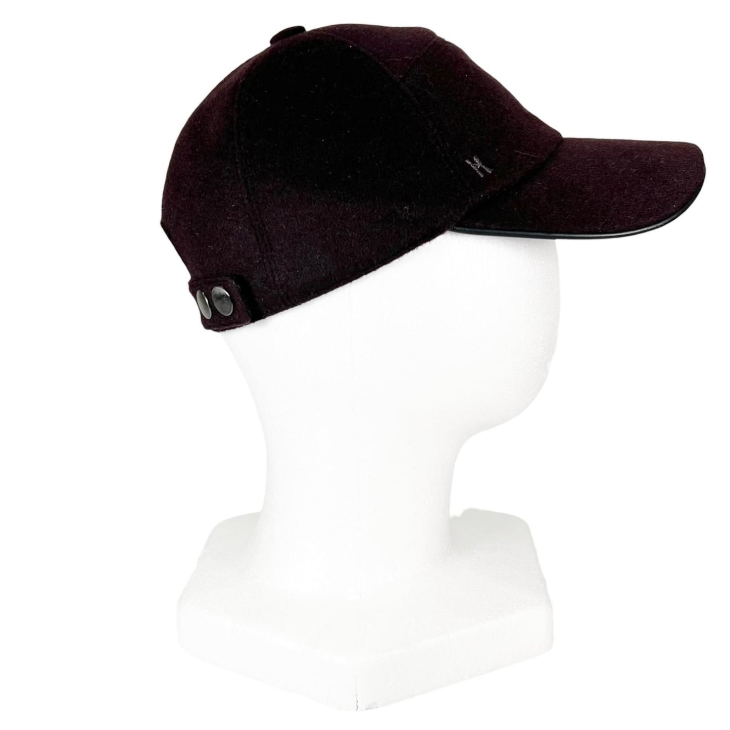 Hermes Cashmere Leather Logo Embroidery Series Button Cap Dark Brown 57 Hat — view 5
