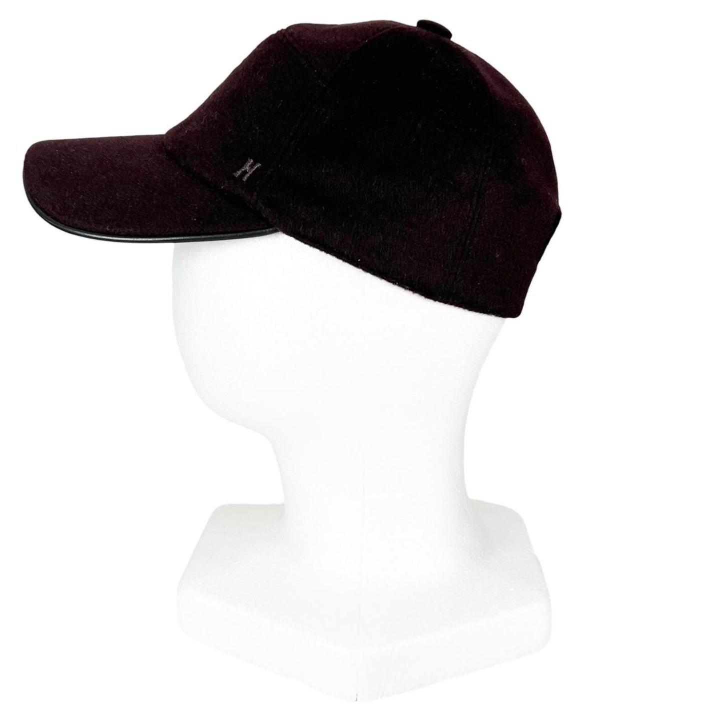 Hermes Cashmere Leather Logo Embroidery Series Button Cap Dark Brown 57 Hat — view 3