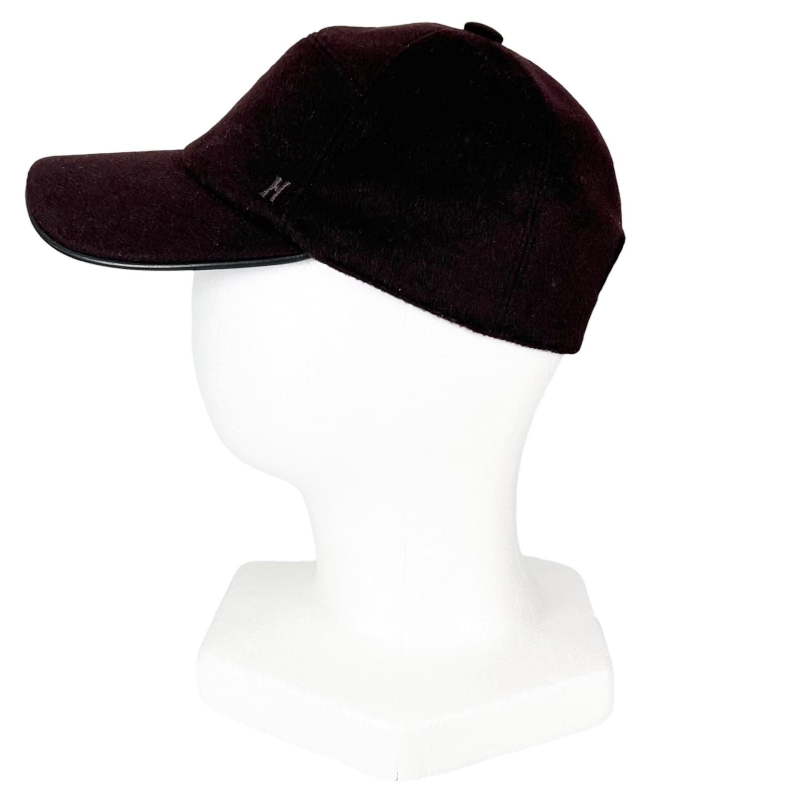 Hermes Cashmere Leather Logo Embroidery Series Button Cap Dark Brown 57 Hat — view 3