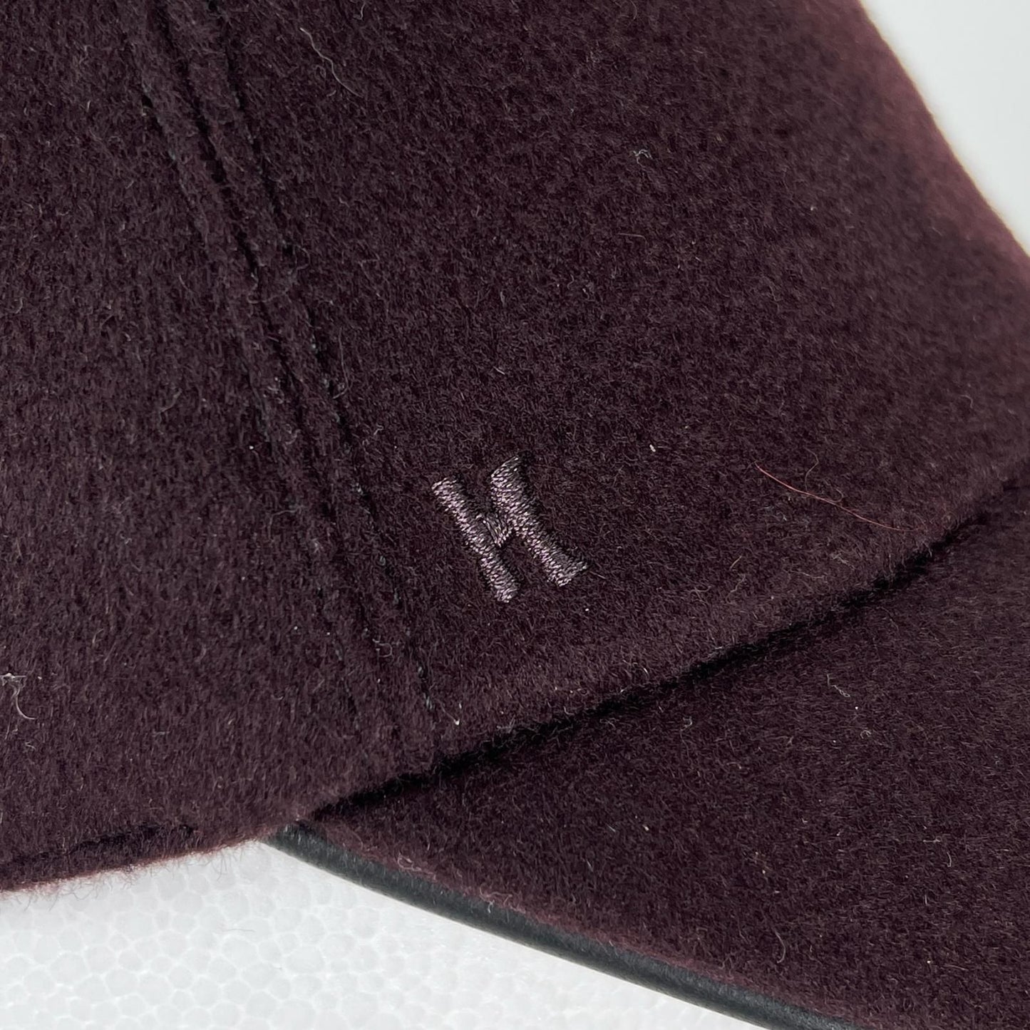 Hermes Cashmere Leather Logo Embroidery Series Button Cap Dark Brown 57 Hat — view 7