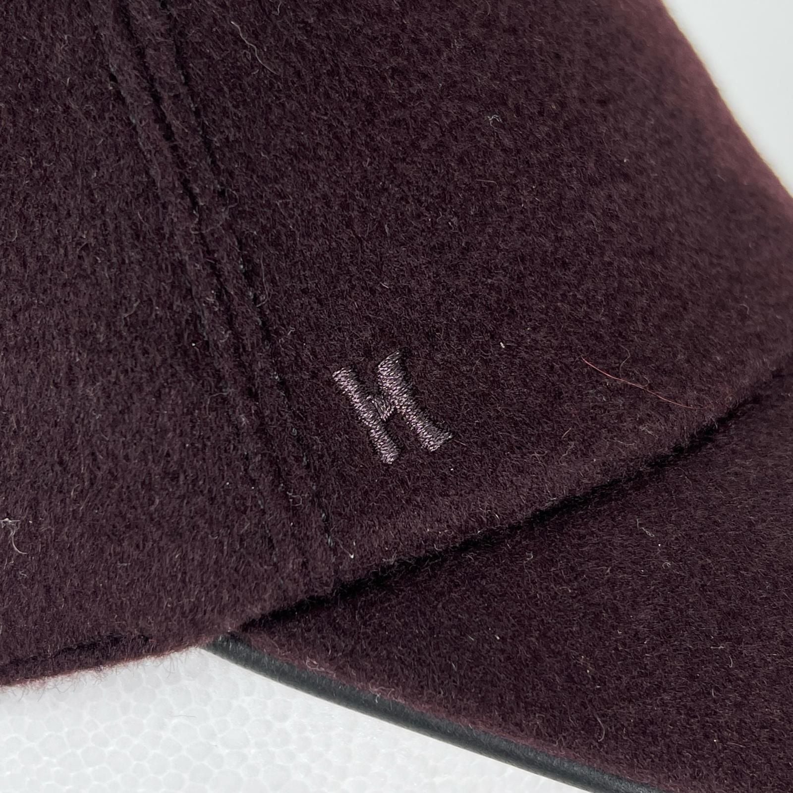 Hermes Cashmere Leather Logo Embroidery Series Button Cap Dark Brown 57 Hat — view 7
