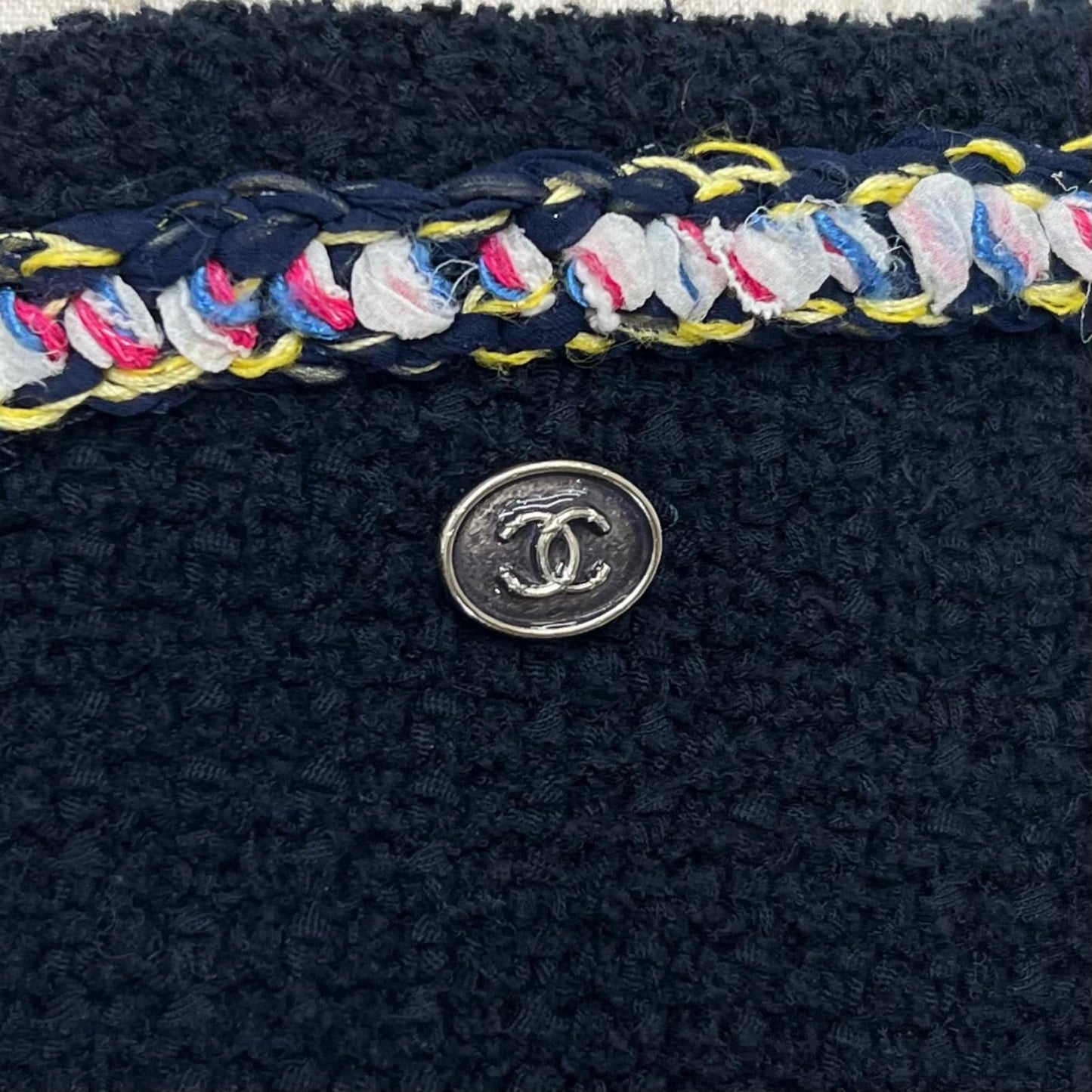 Chanel Lining Silk 100% CC Logo Knee Length Tweed Skirt Dark Navy 38 — view 5