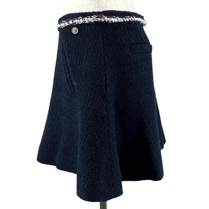 Chanel Lining Silk 100% CC Logo Knee Length Tweed Skirt Dark Navy 38 — view 2