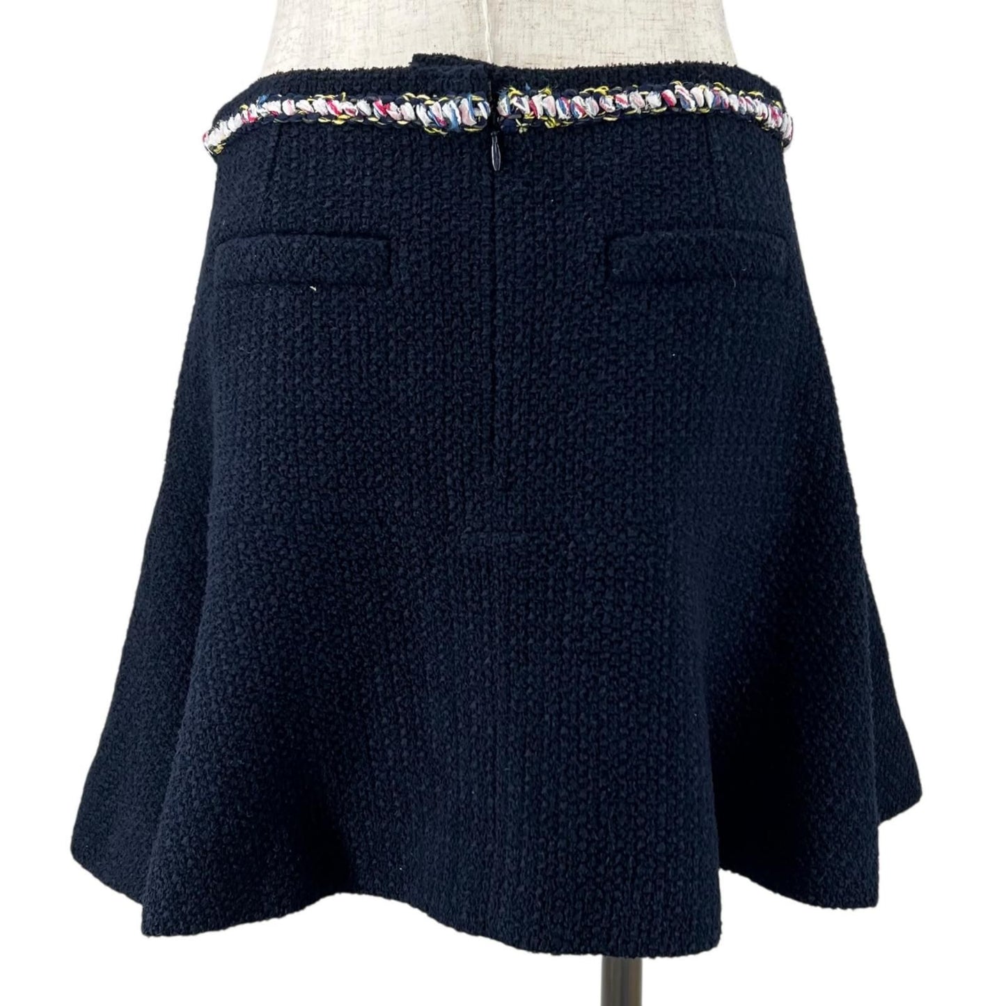 Chanel Lining Silk 100% CC Logo Knee Length Tweed Skirt Dark Navy 38 — view 3