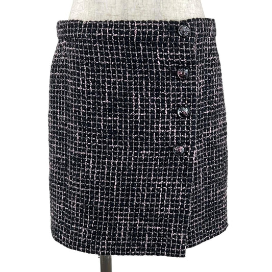 Chanel Lining Silk 100% Lion Button Tweed Skirt Black Pink 38