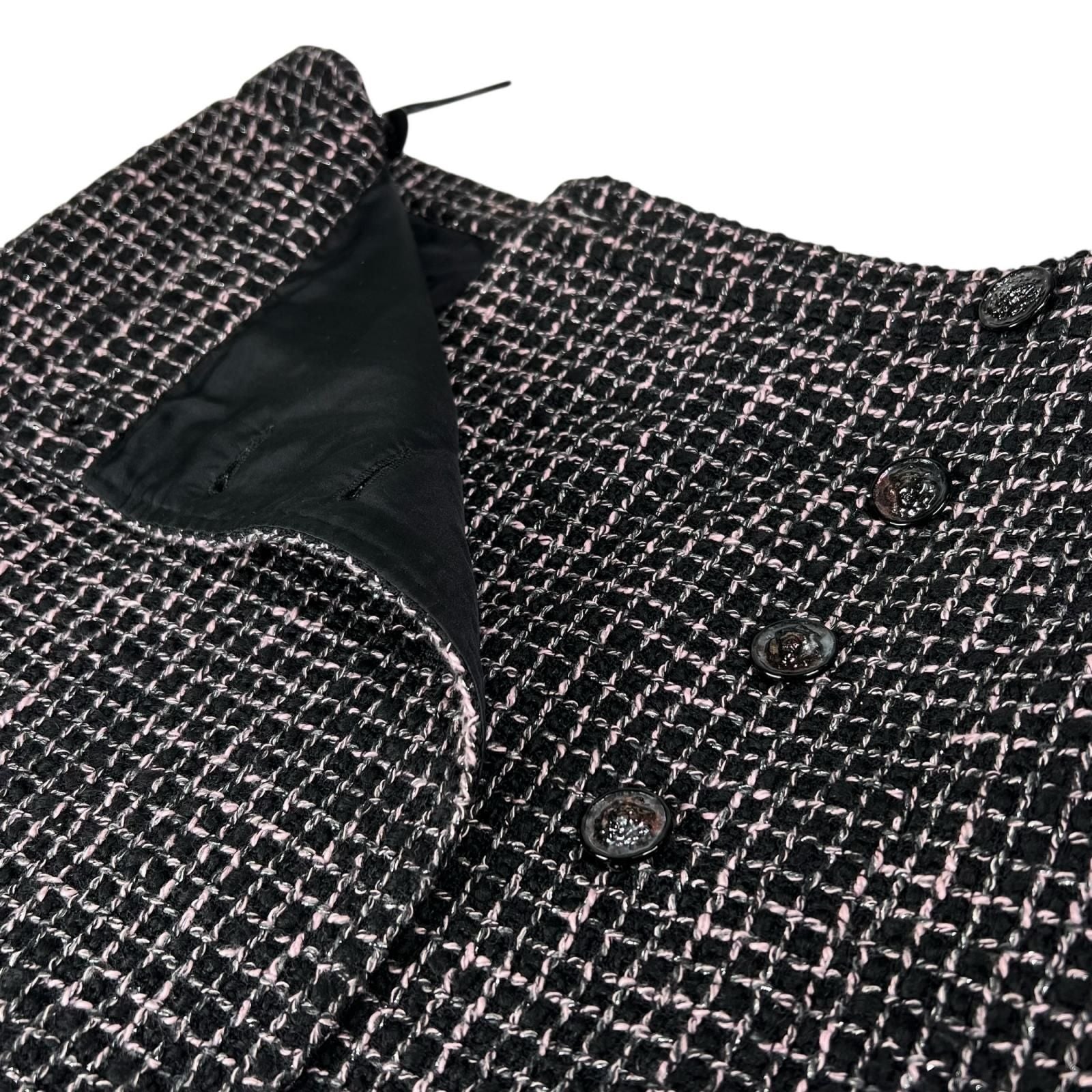Chanel Lining Silk 100% Lion Button Tweed Skirt Black Pink 38 — view 4