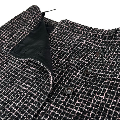 Chanel Lining Silk 100% Lion Button Tweed Skirt Black Pink 38 — view 4