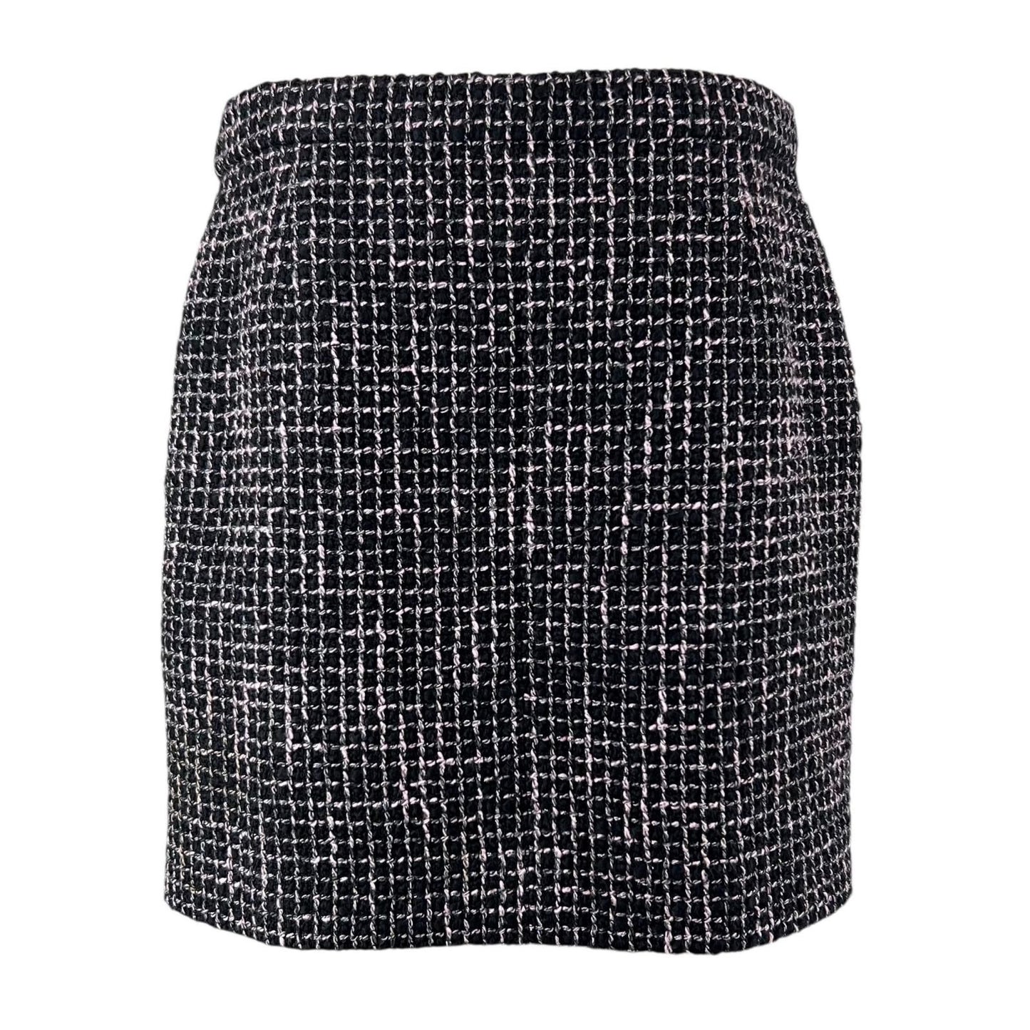 Chanel Lining Silk 100% Lion Button Tweed Skirt Black Pink 38 — view 3