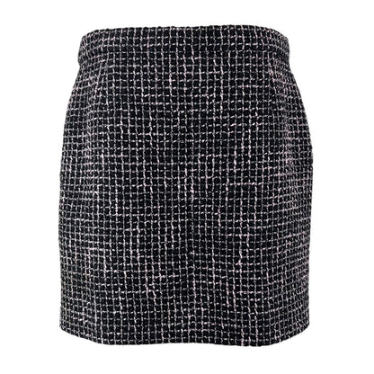 Chanel Lining Silk 100% Lion Button Tweed Skirt Black Pink 38 — view 3