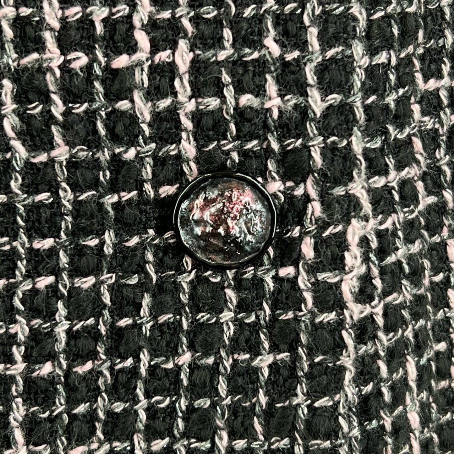 Chanel Lining Silk 100% Lion Button Tweed Skirt Black Pink 38 — view 5