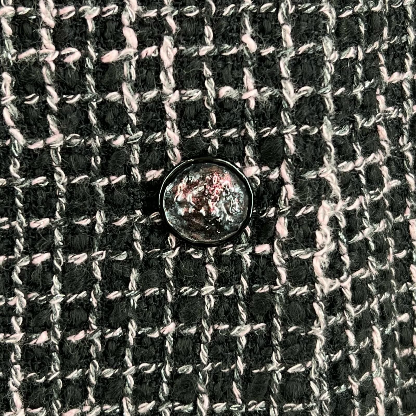 Chanel Lining Silk 100% Lion Button Tweed Skirt Black Pink 38 — view 5
