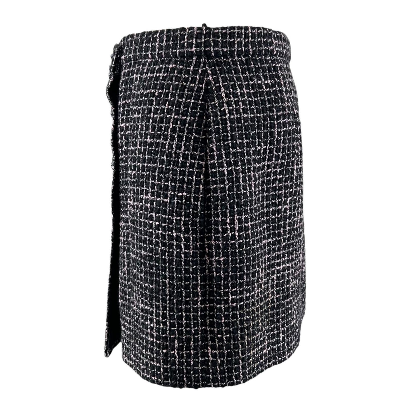Chanel Lining Silk 100% Lion Button Tweed Skirt Black Pink 38 — view 2