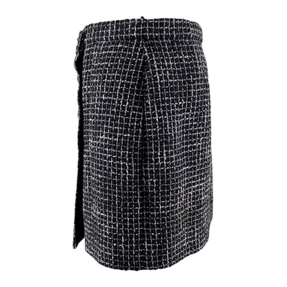 Chanel Lining Silk 100% Lion Button Tweed Skirt Black Pink 38 — view 2
