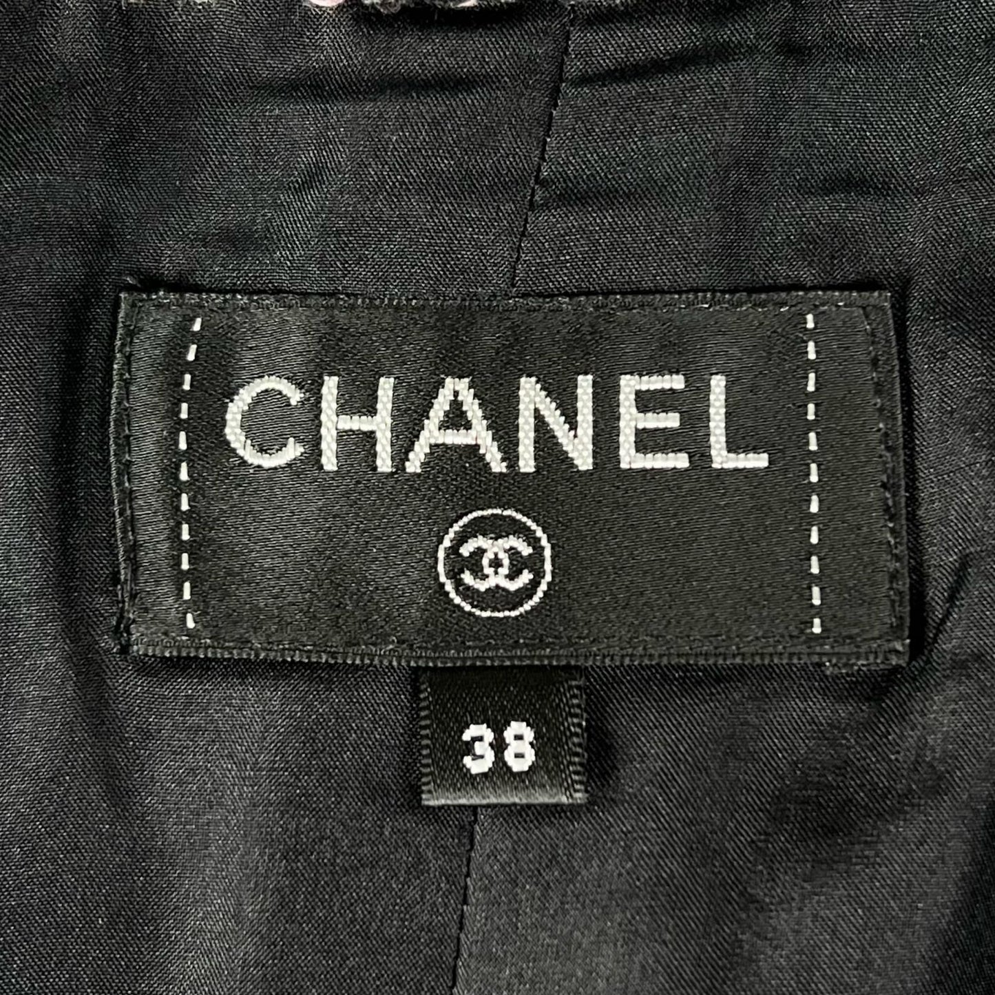 Chanel Lining Silk 100% Lion Button Tweed Skirt Black Pink 38 — view 6