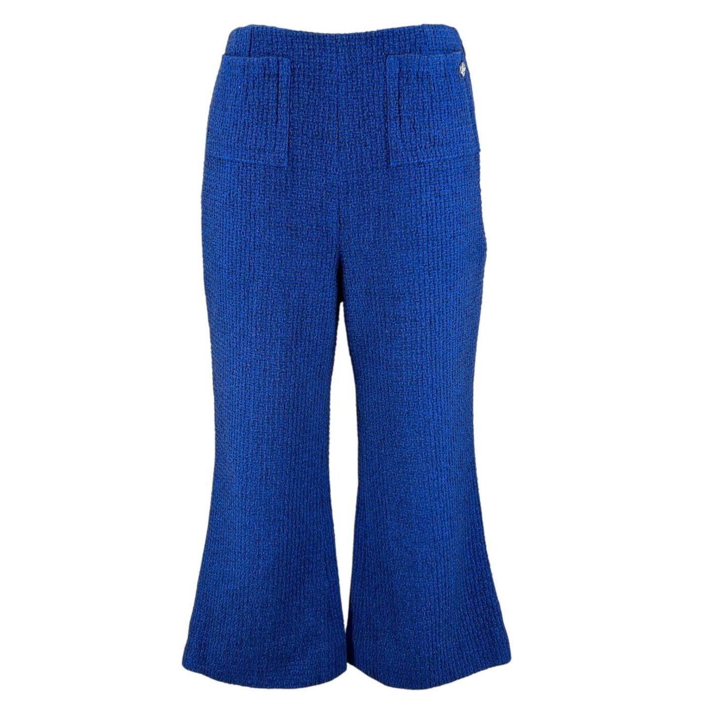 Chanel Lining Silk 100% CC Logo Tweed Pants Cropped Blue 34